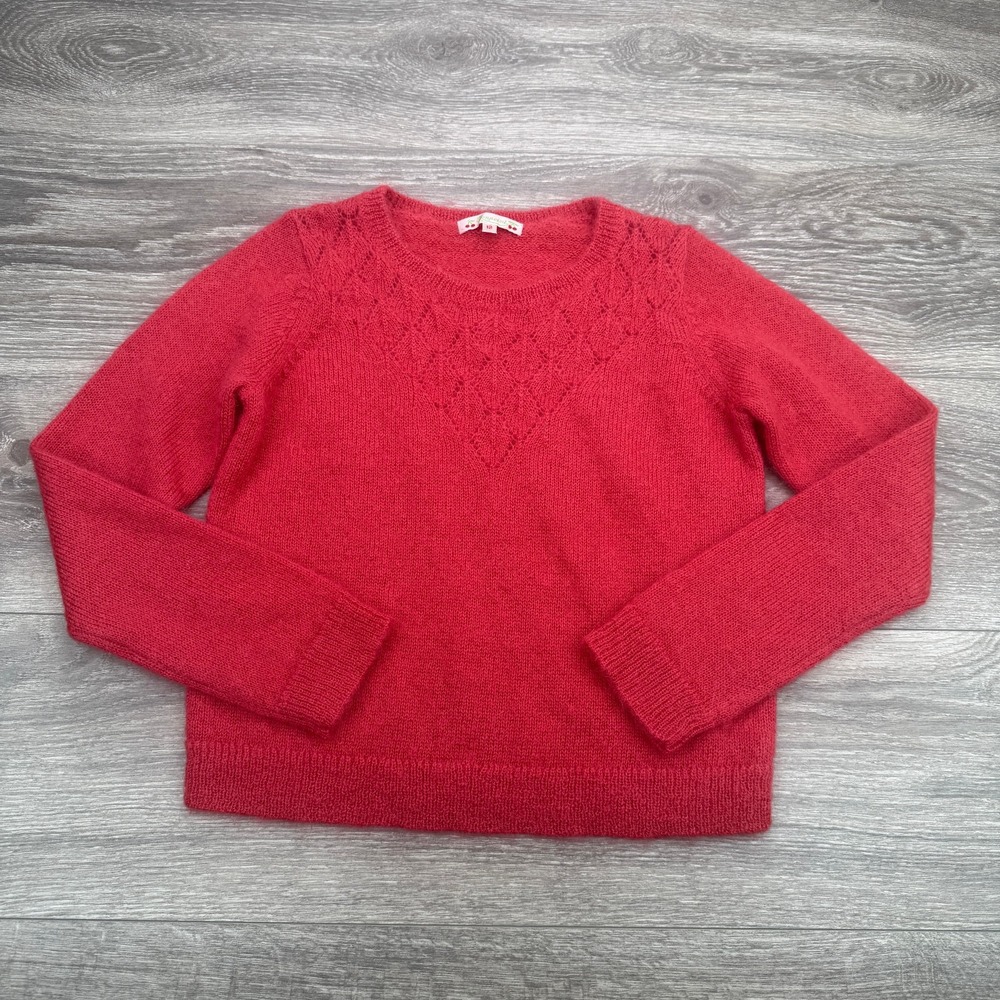Bonpoint Sweater Girl 12 Red Kid Mohair Wool Blend Pointelle Knit Soft Pullover